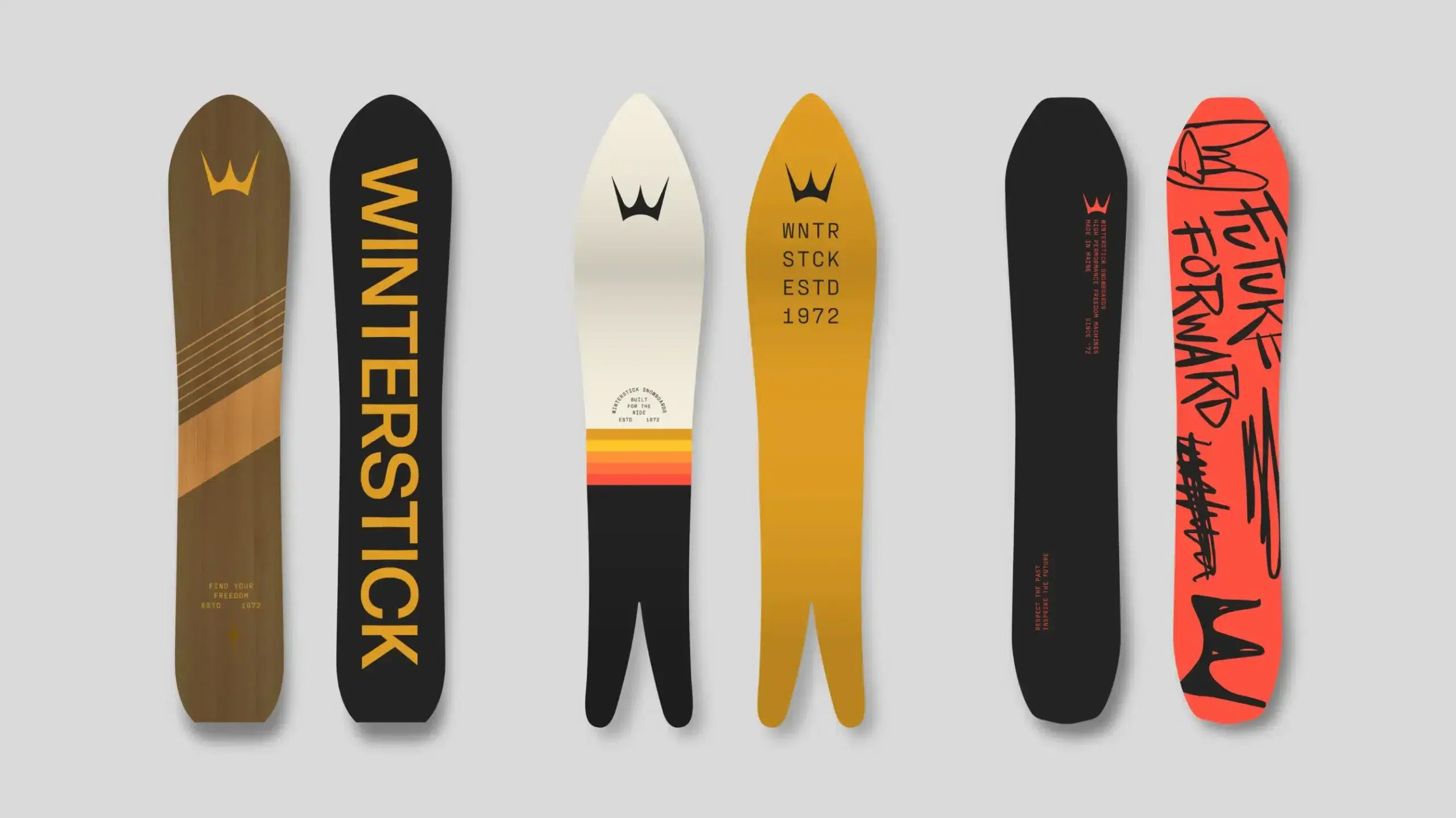 Winterstick snowboard designs highlighting snowboard branding and outdoor marketing