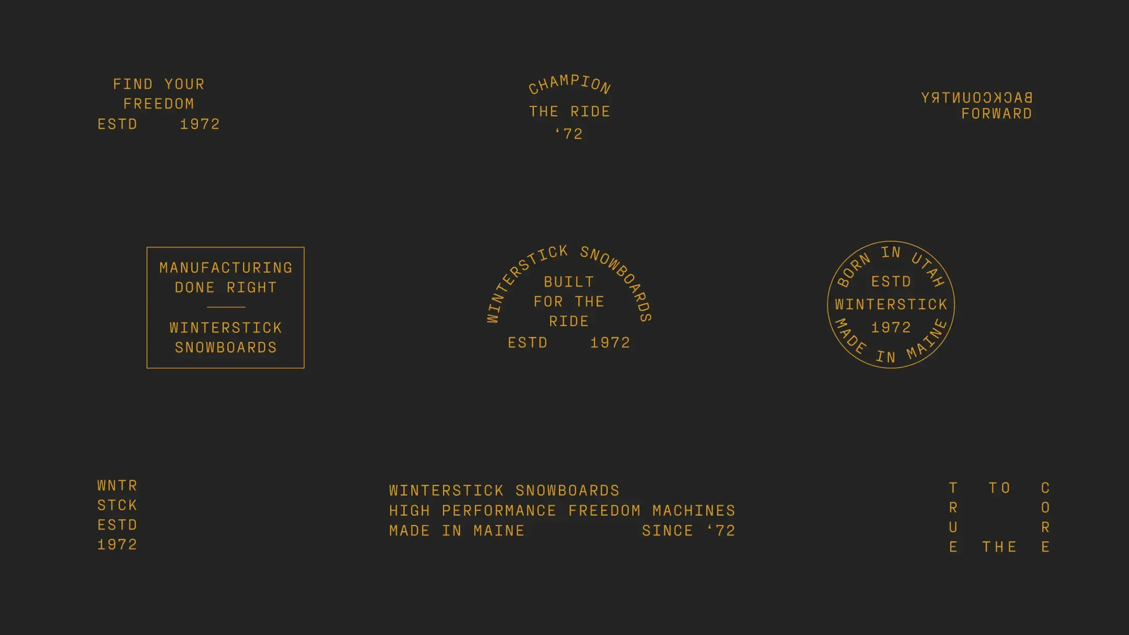 Winterstick branding elements, emphasizing craftsmanship and snowboard advertising for outdoor enthusiasts