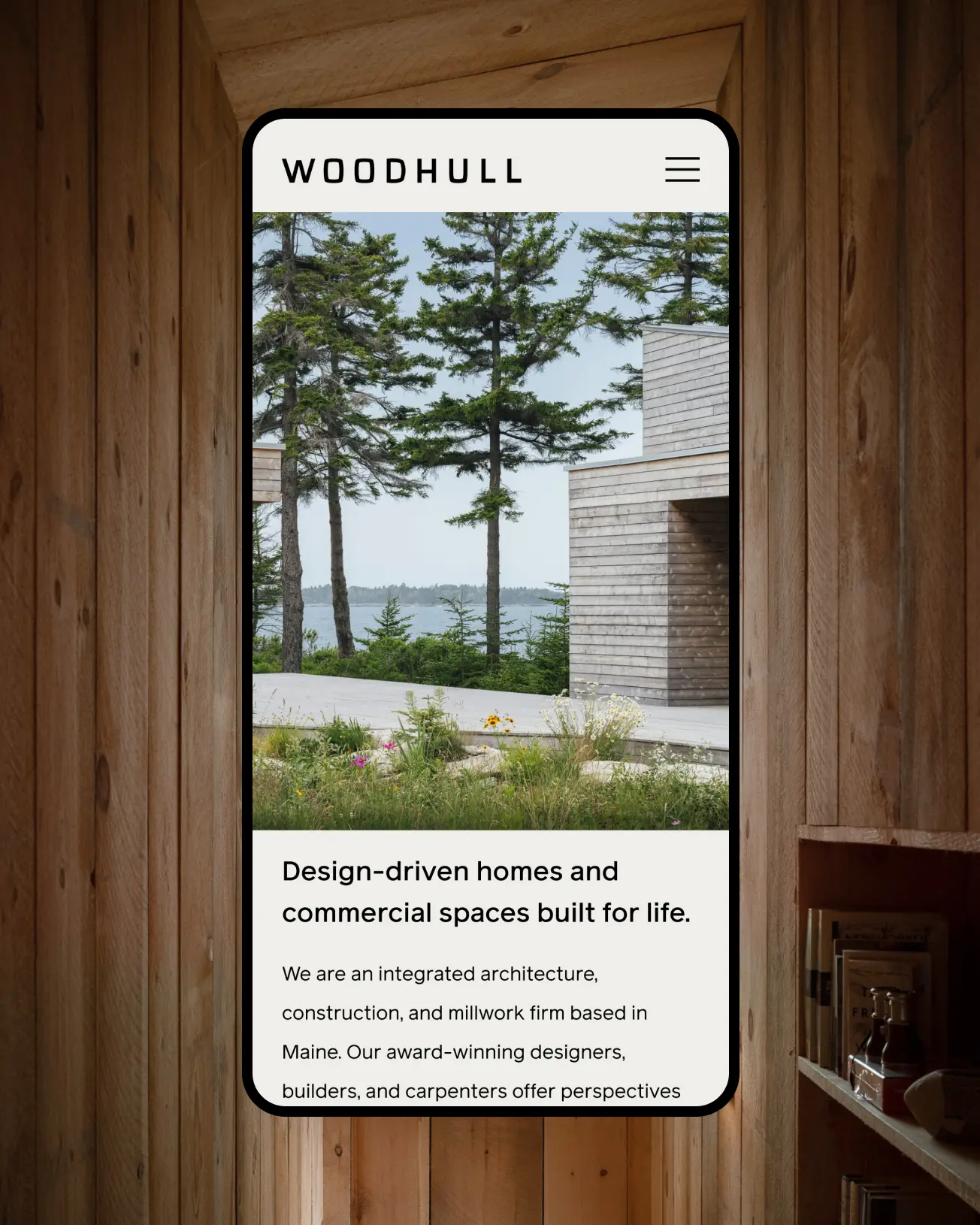 Mobile website design for Woodhull, created by an architecture branding agency to highlight modern projects