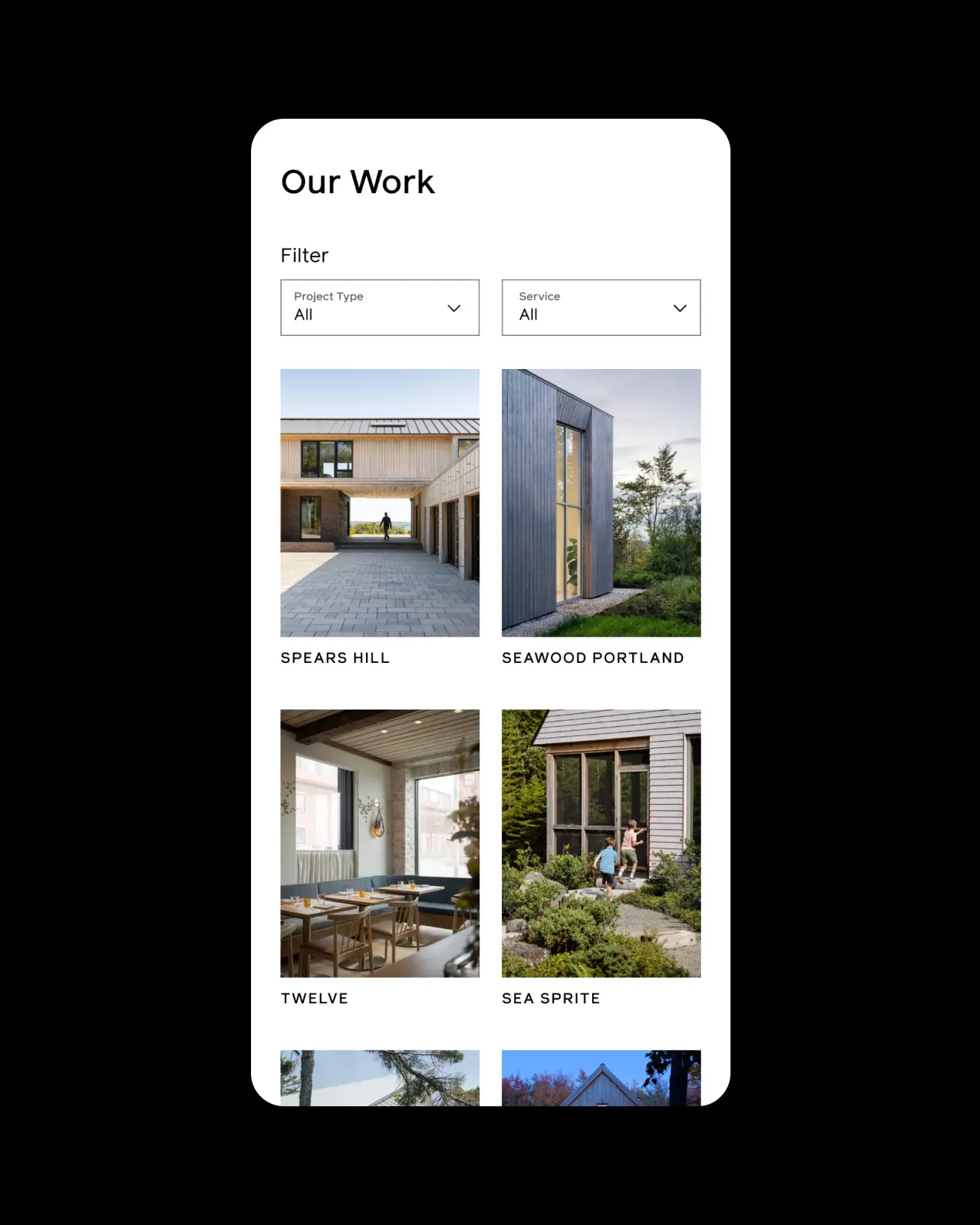 Woodhull portfolio highlighting architectural projects, designed by a marketing agency for architects