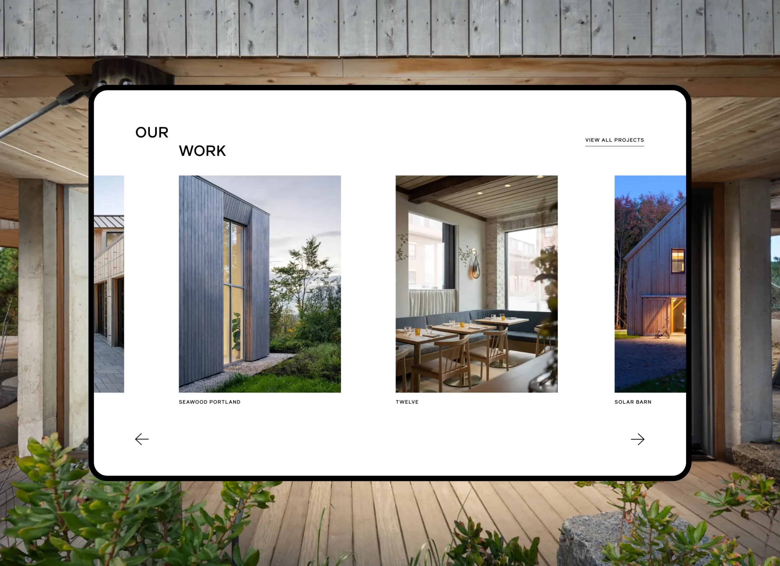 Woodhull portfolio component showcasing sustainable architecture, designed by a branding agency specializing in architecture marketing