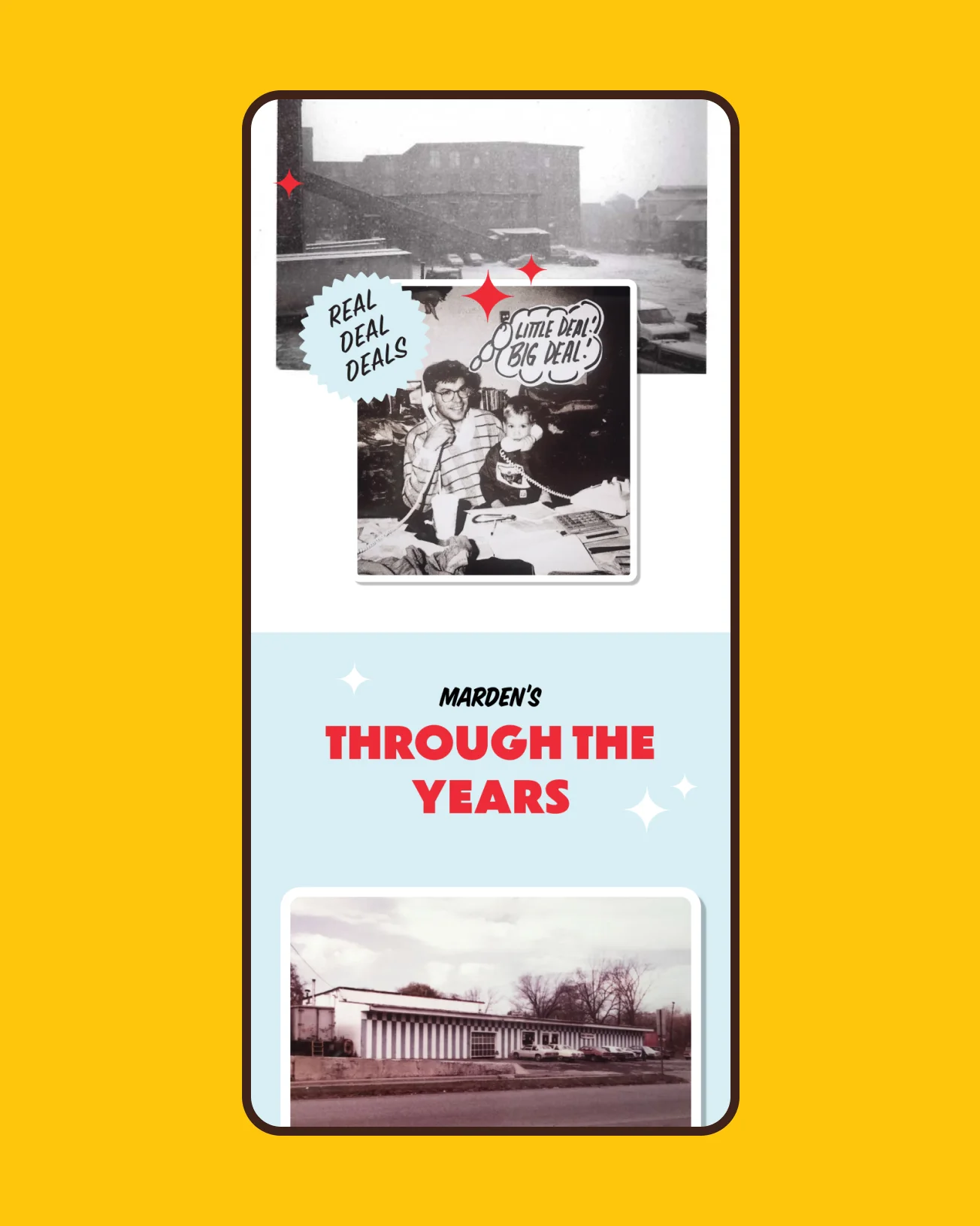 Collage of Marden’s historical photos and 'Through the Years' theme, showcasing its Maine roots and retail legacy reimagined by a branding agency