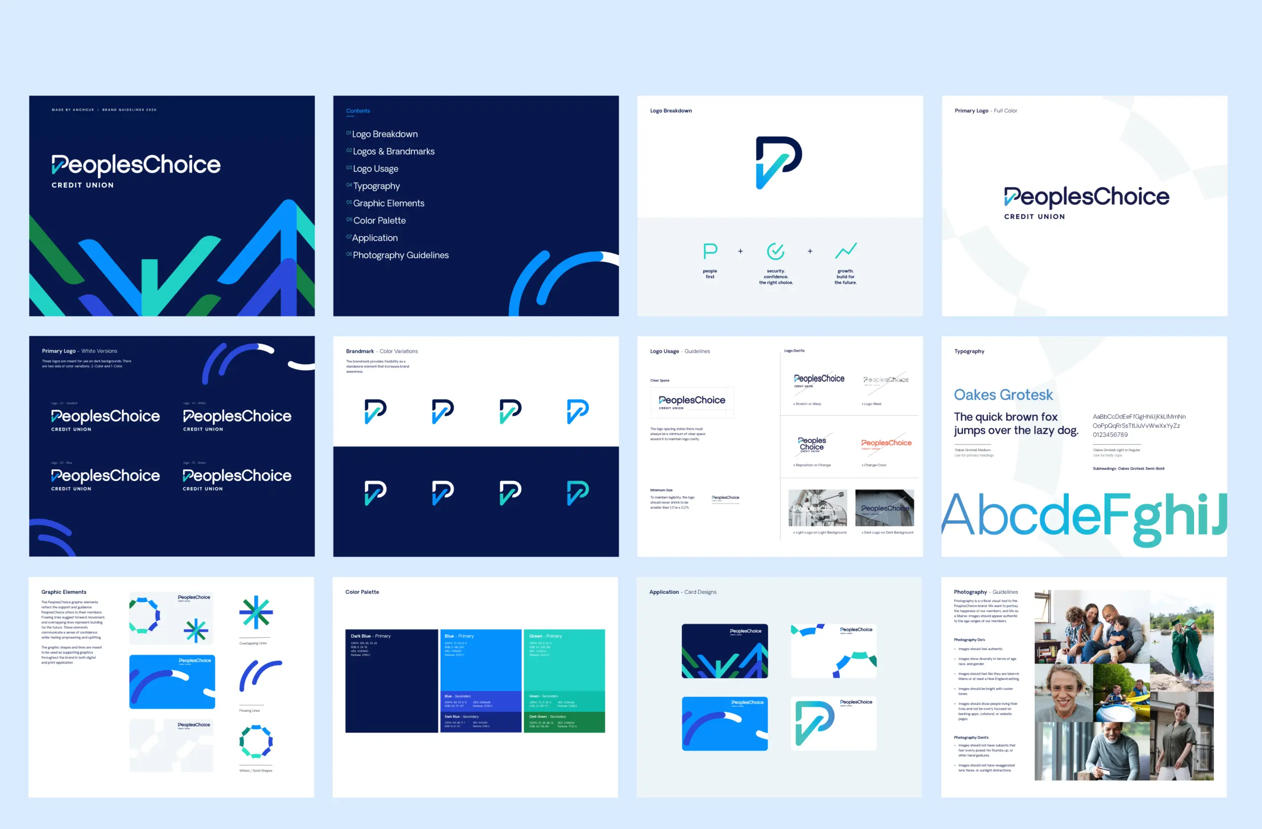 Grid of PeoplesChoice brand guidelines