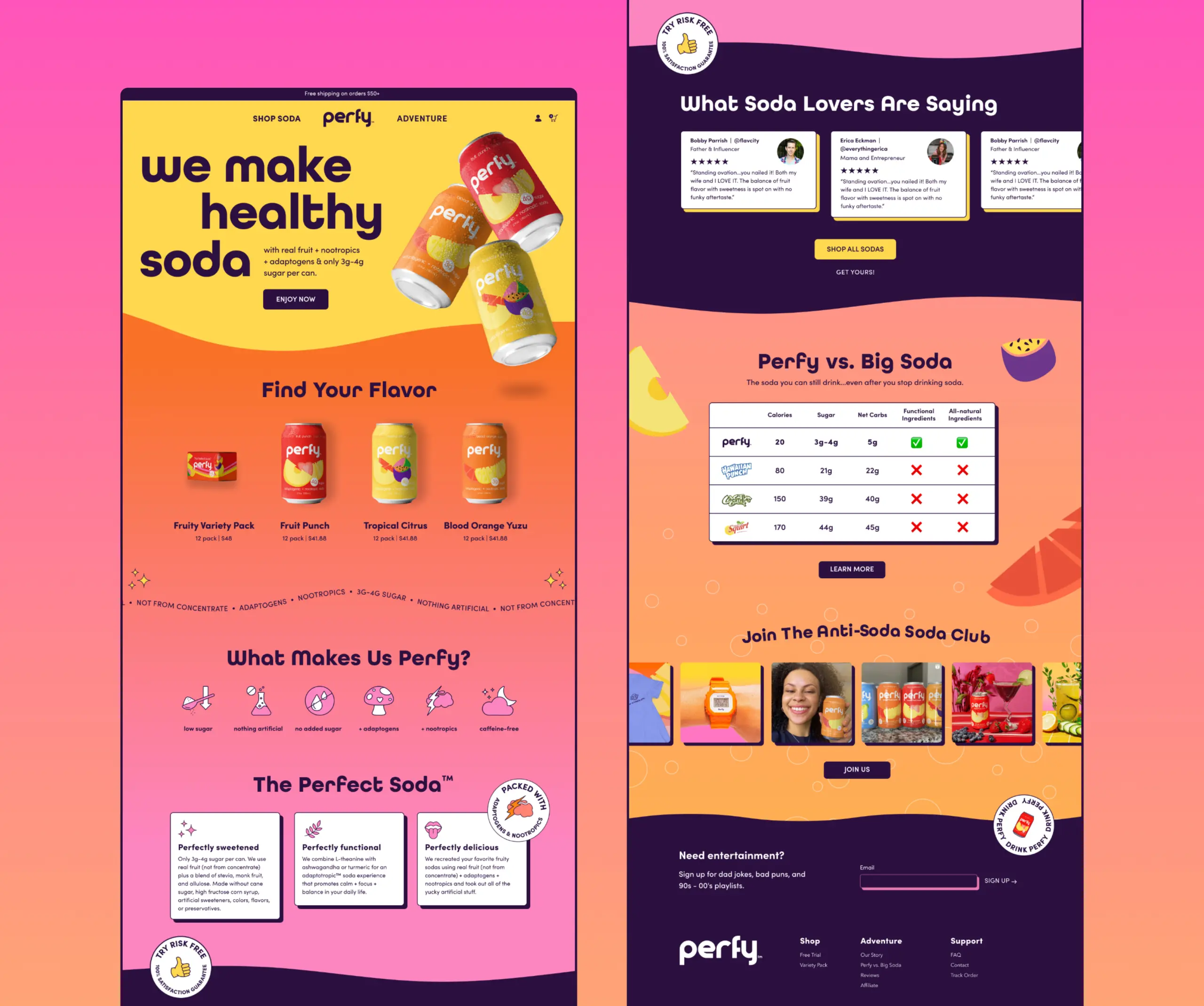 Two views of the Perfy homepage UI design