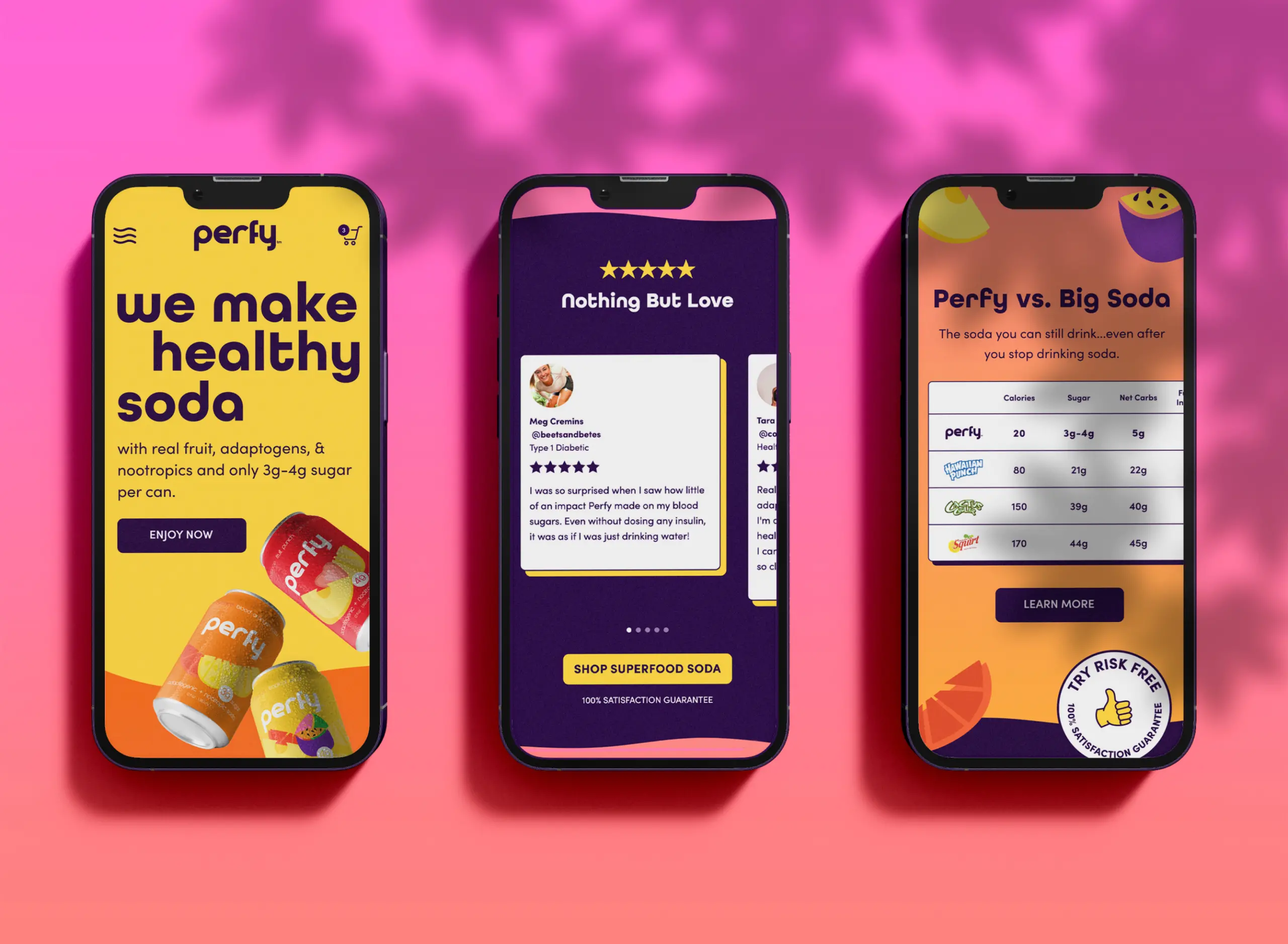Three examples of Perfy's mobile UI design