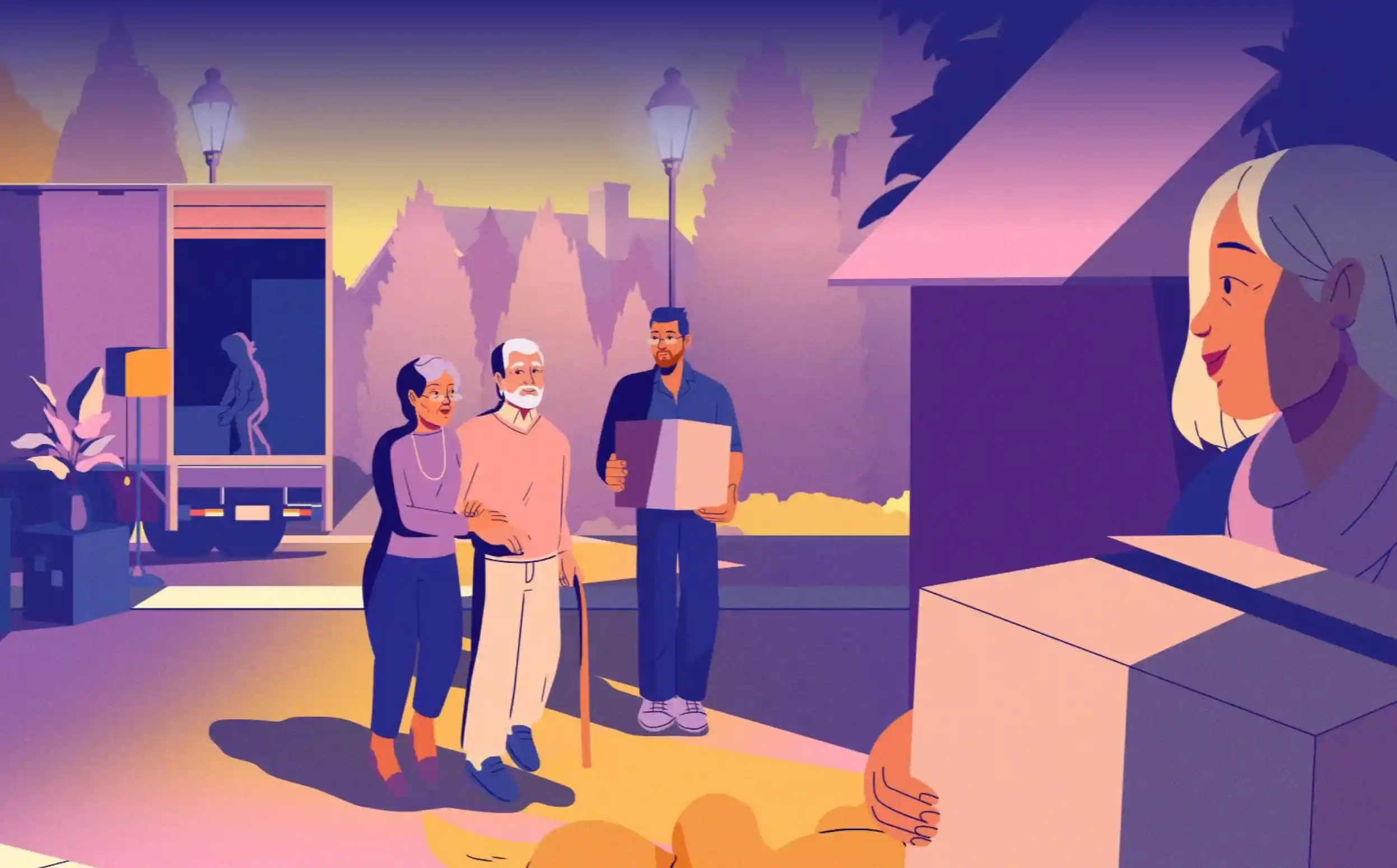 Cover image of an illustration in Lighthouse Credit Union’s style, depicting diverse people engaging in activities that represent community and financial services.
