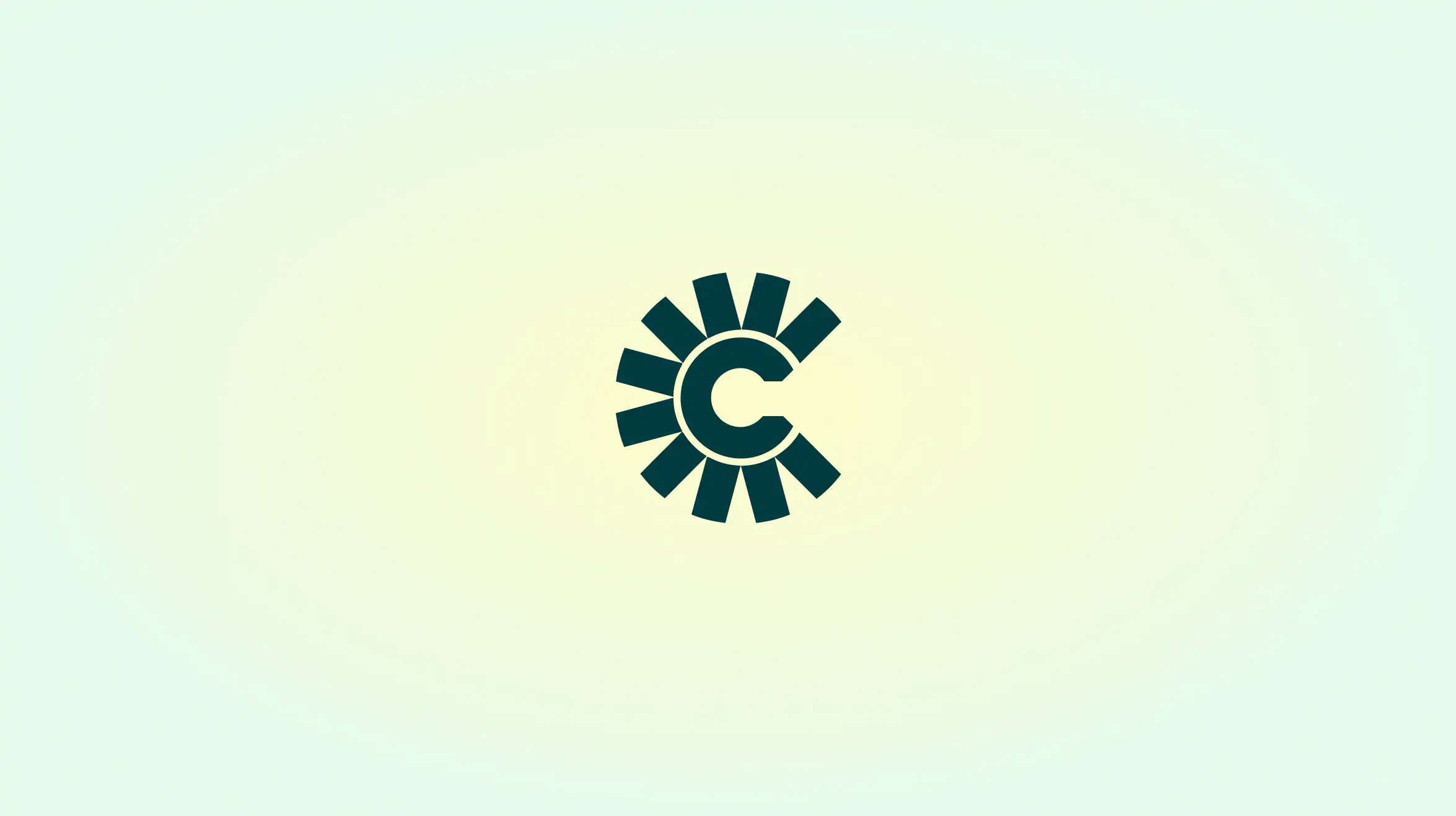 A dark blue letter C surrounded by radial bars forming a sunburst pattern on a light green and yellow gradient background.