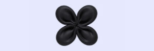 A symmetrical black shape with four rounded, petal-like lobes, resembling a stylized flower or butterfly, on a pale background.