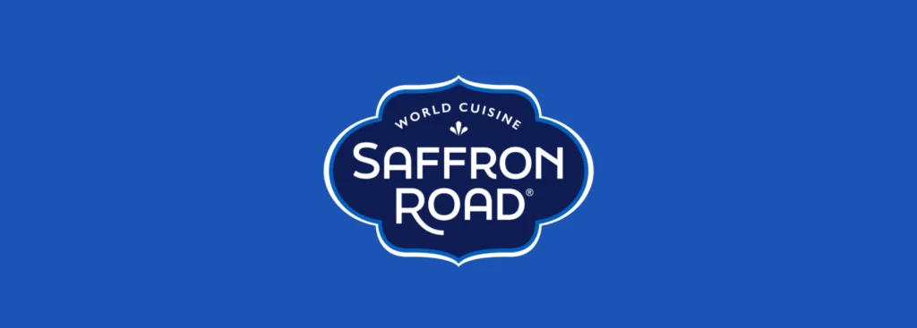 Saffron Road logo with “World Cuisine” text above, displayed on a blue background.
