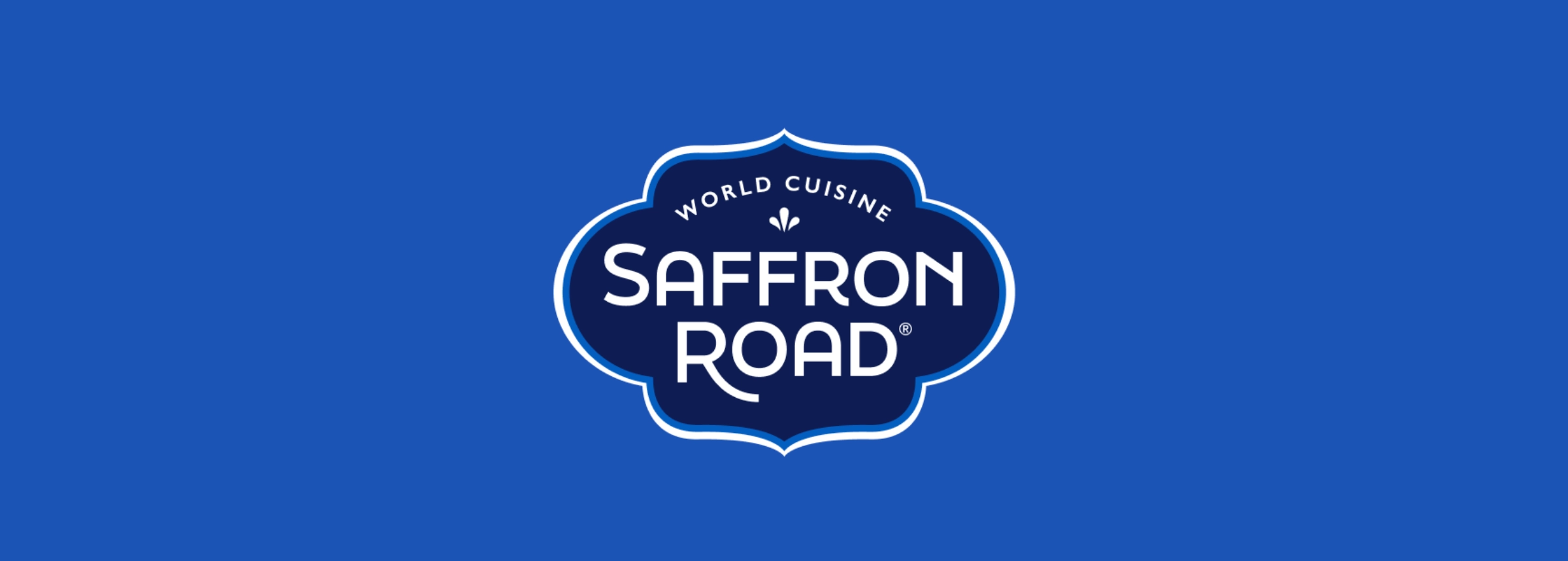 Saffron Road logo with “World Cuisine” text above, displayed on a blue background.
