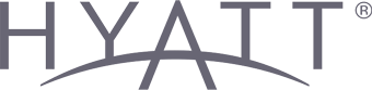 The image shows the Hyatt logo with the word HYATT in gray uppercase letters and a curved line connecting the bottoms of the H, A, and both Ts.